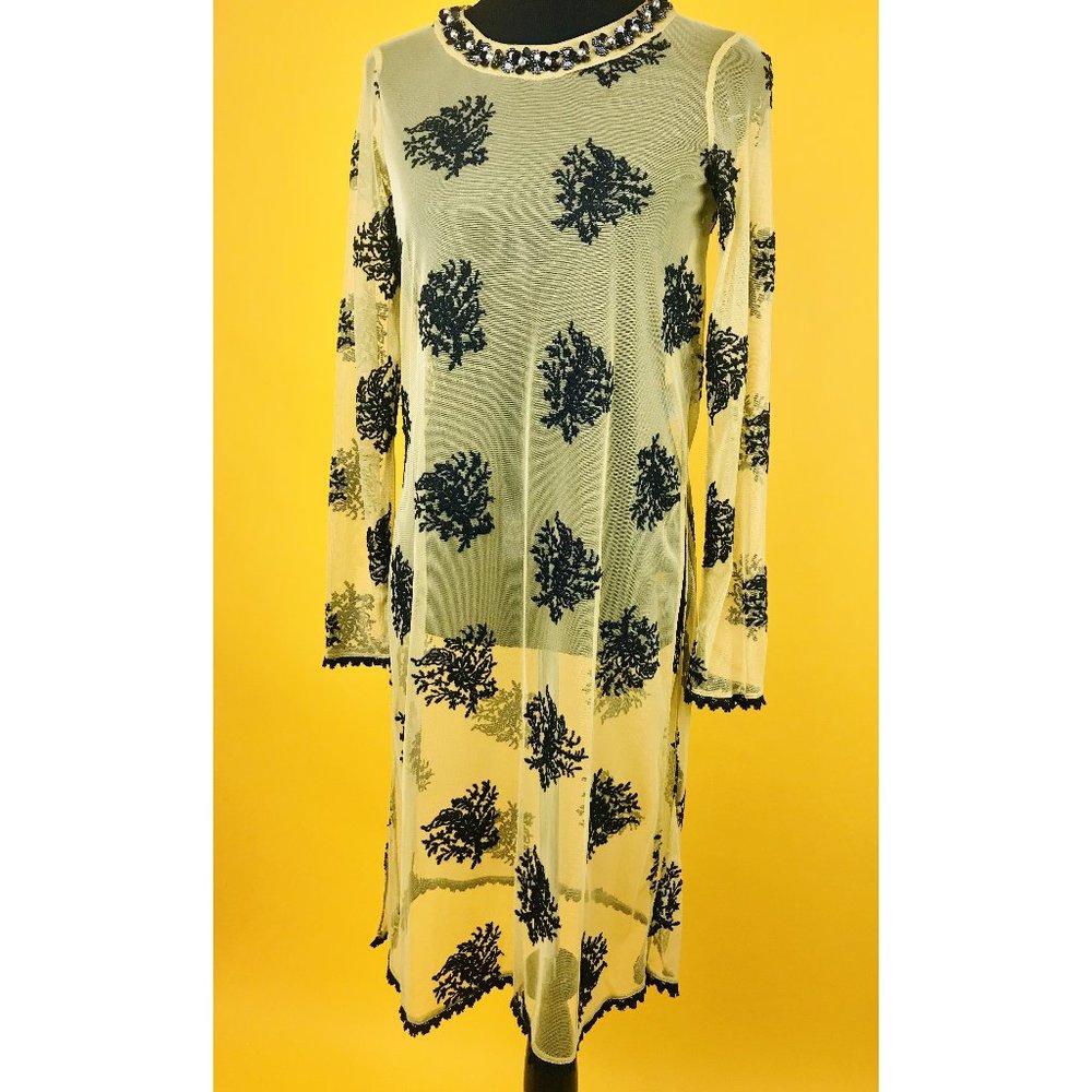 NWT Zara Sheer Beaded Gold/Black Lace Dress (S)